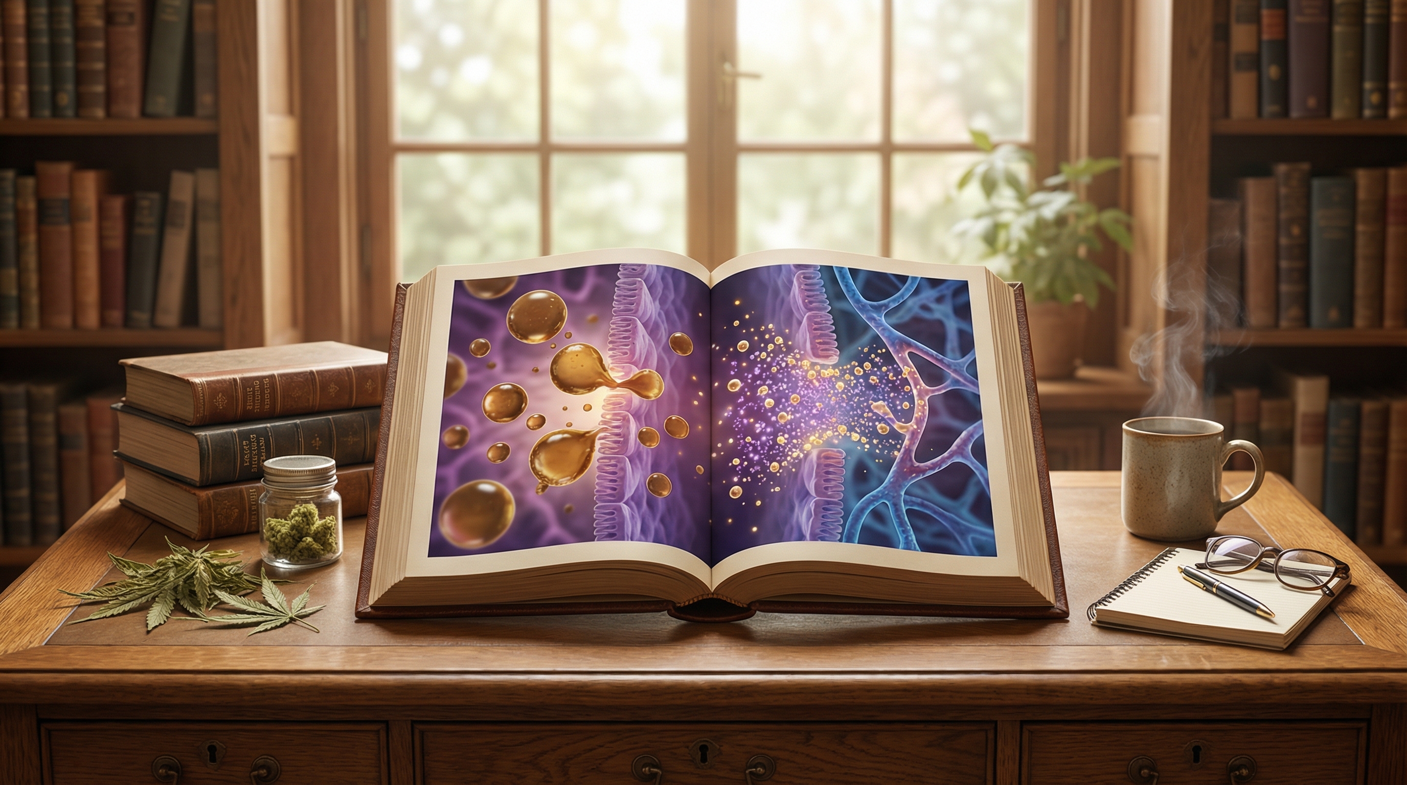 Microscopic comparison of large oil droplets blocked by intestinal wall versus nano-emulsion particles passing through into bloodstream