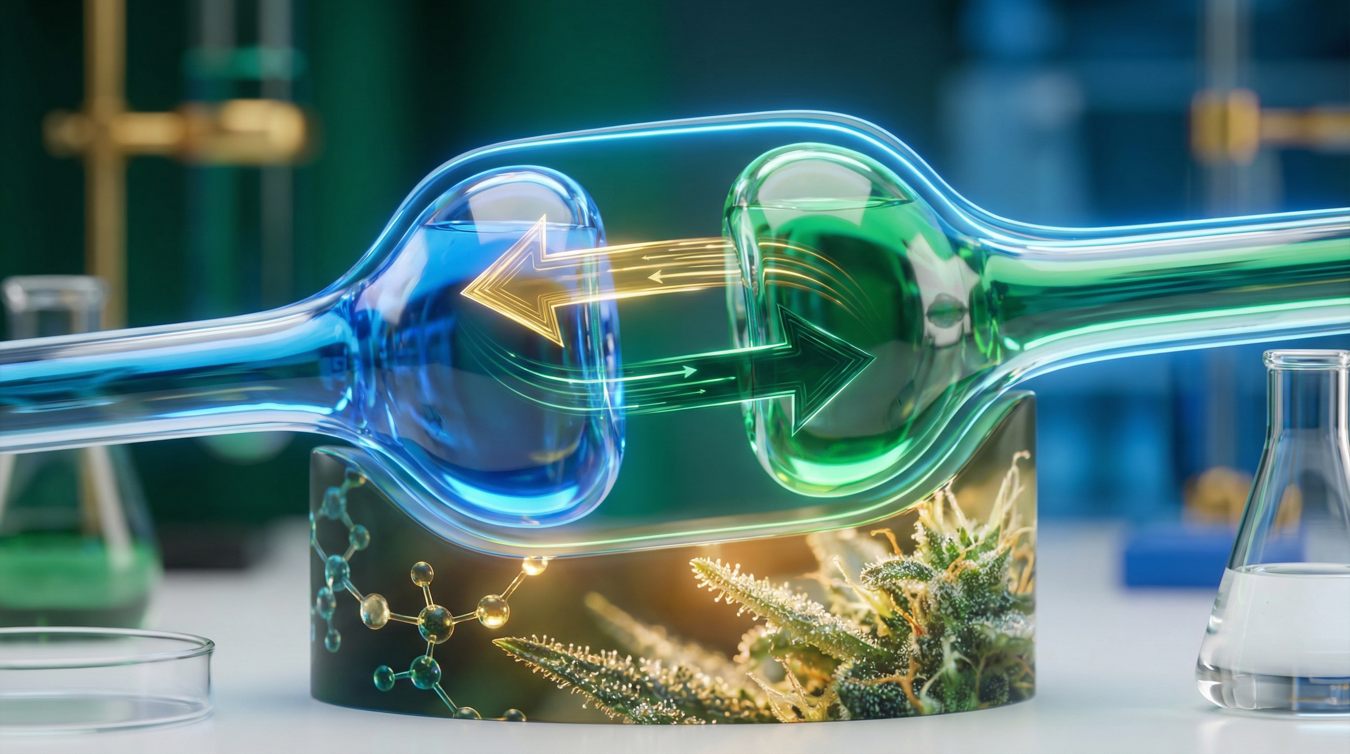 Endocannabinoids travel backwards—from the receiving neuron to the sending neuron - authoritative yet accessible, modern, professional style illustration for The Endocannabinoid System: Your Body's Hidden Cannabis Network