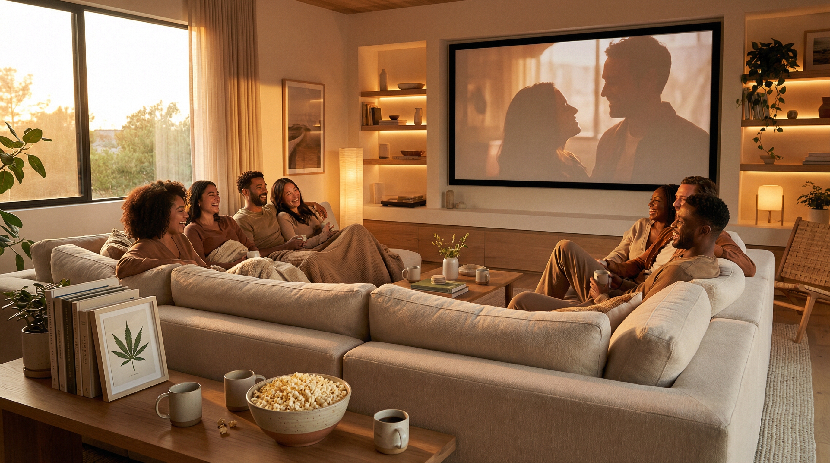 Modern cozy home theater setup for movie night