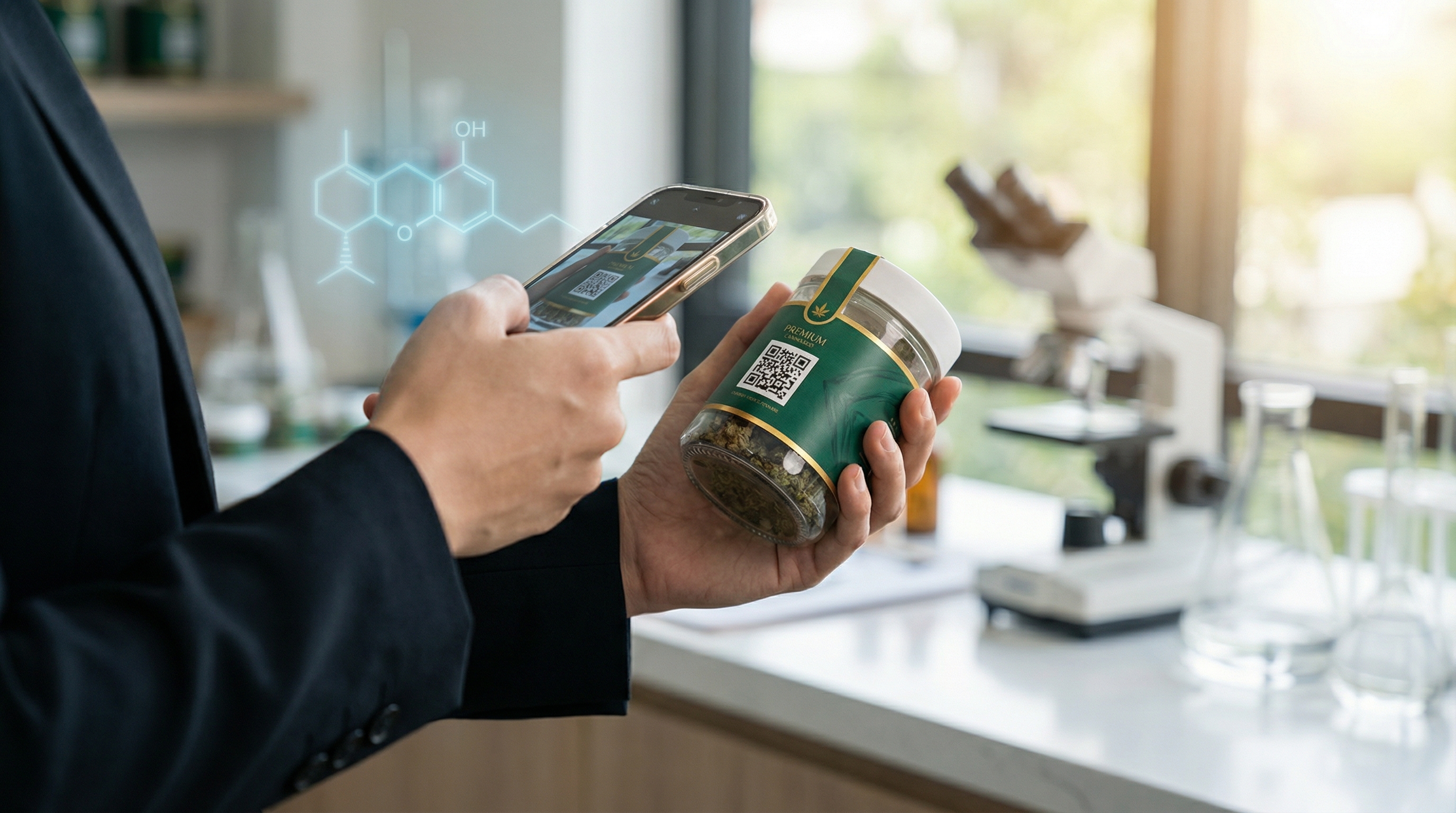 That QR code on the package is your direct link to independent lab results - authoritative yet accessible, modern, professional style illustration for How to Read Cannabis Lab Results: Your Complete COA Guide