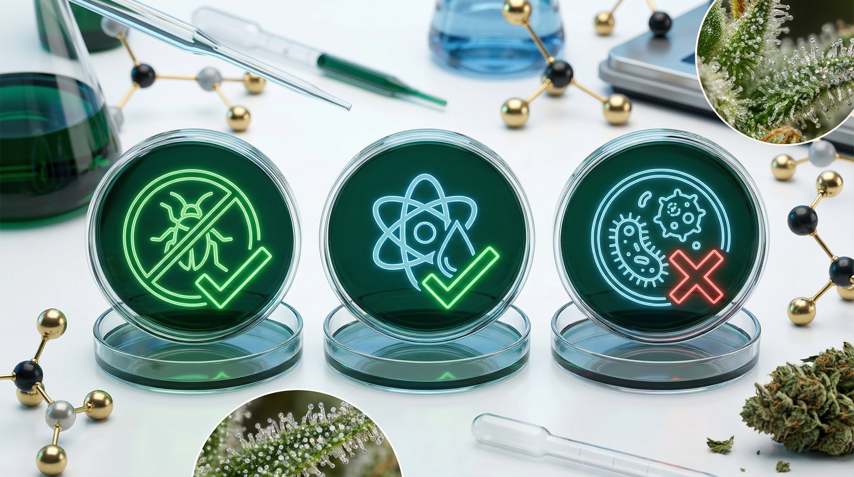 Safety testing ensures your cannabis is free from harmful contaminants - authoritative yet accessible, modern, professional style illustration for How to Read Cannabis Lab Results: Your Complete COA Guide