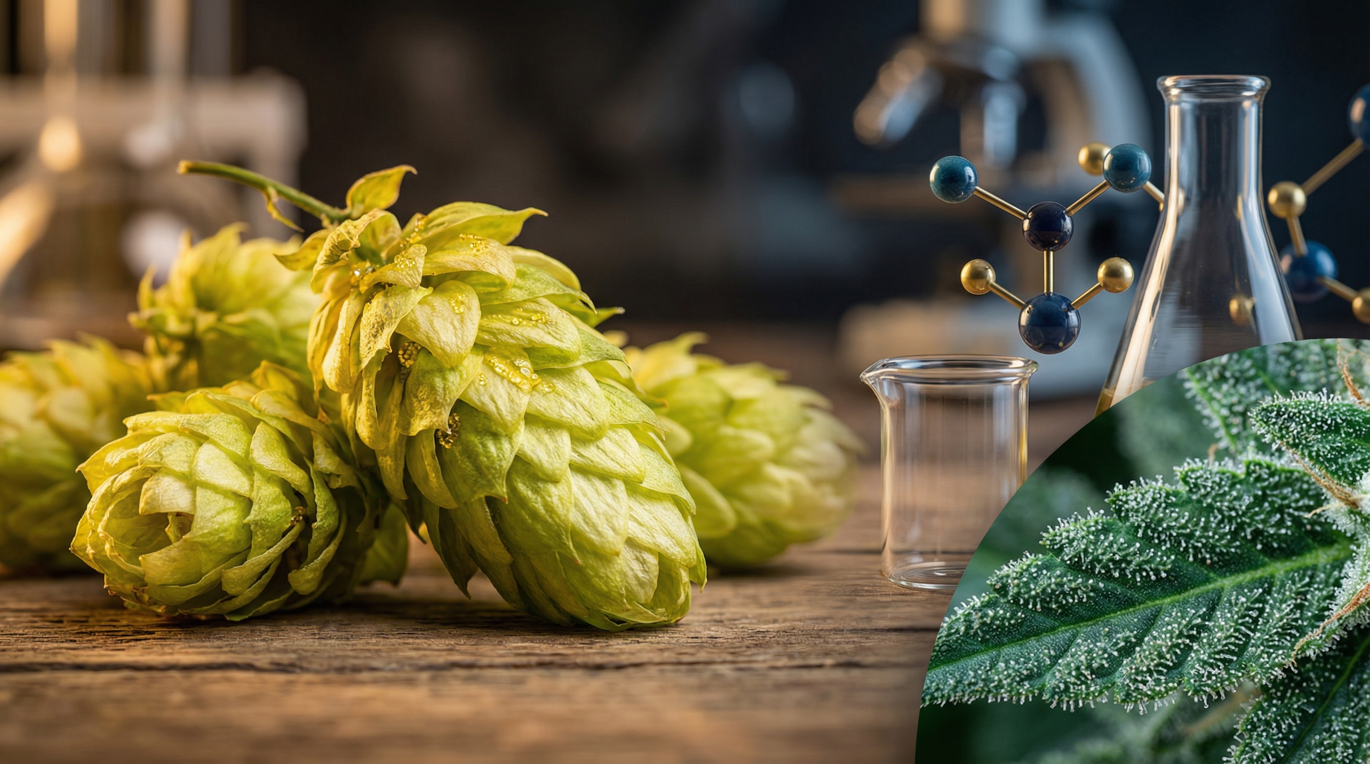 Fresh hop cones showing lupulin glands, the source of humulene