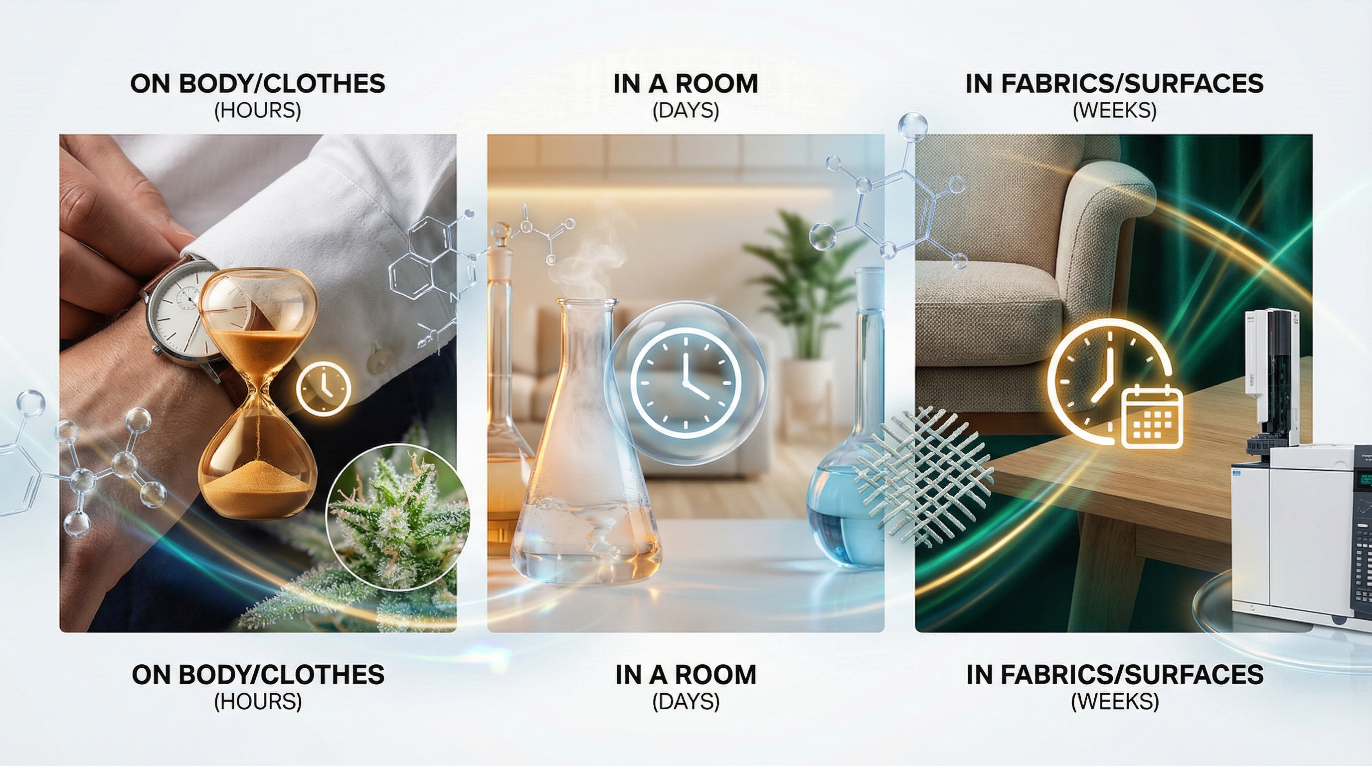 Cannabis odor persists in multiple zones—from hours on your body to days in a room