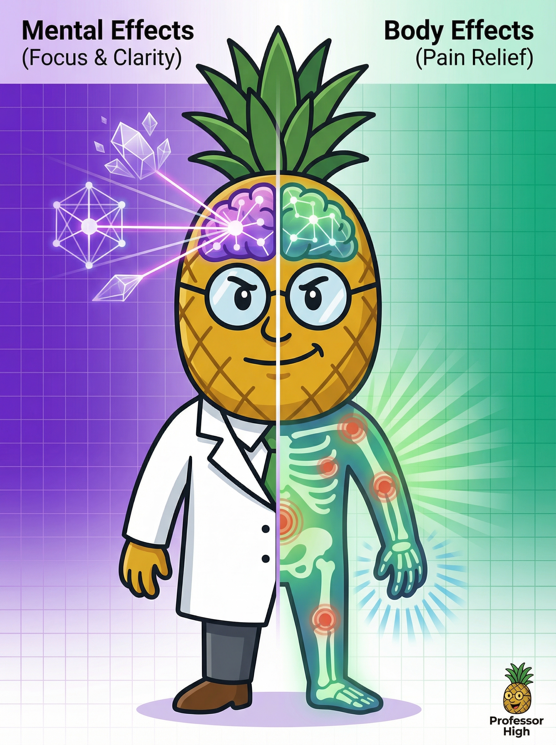 Professor High showing Focus & Clarity and Pain Relief effects