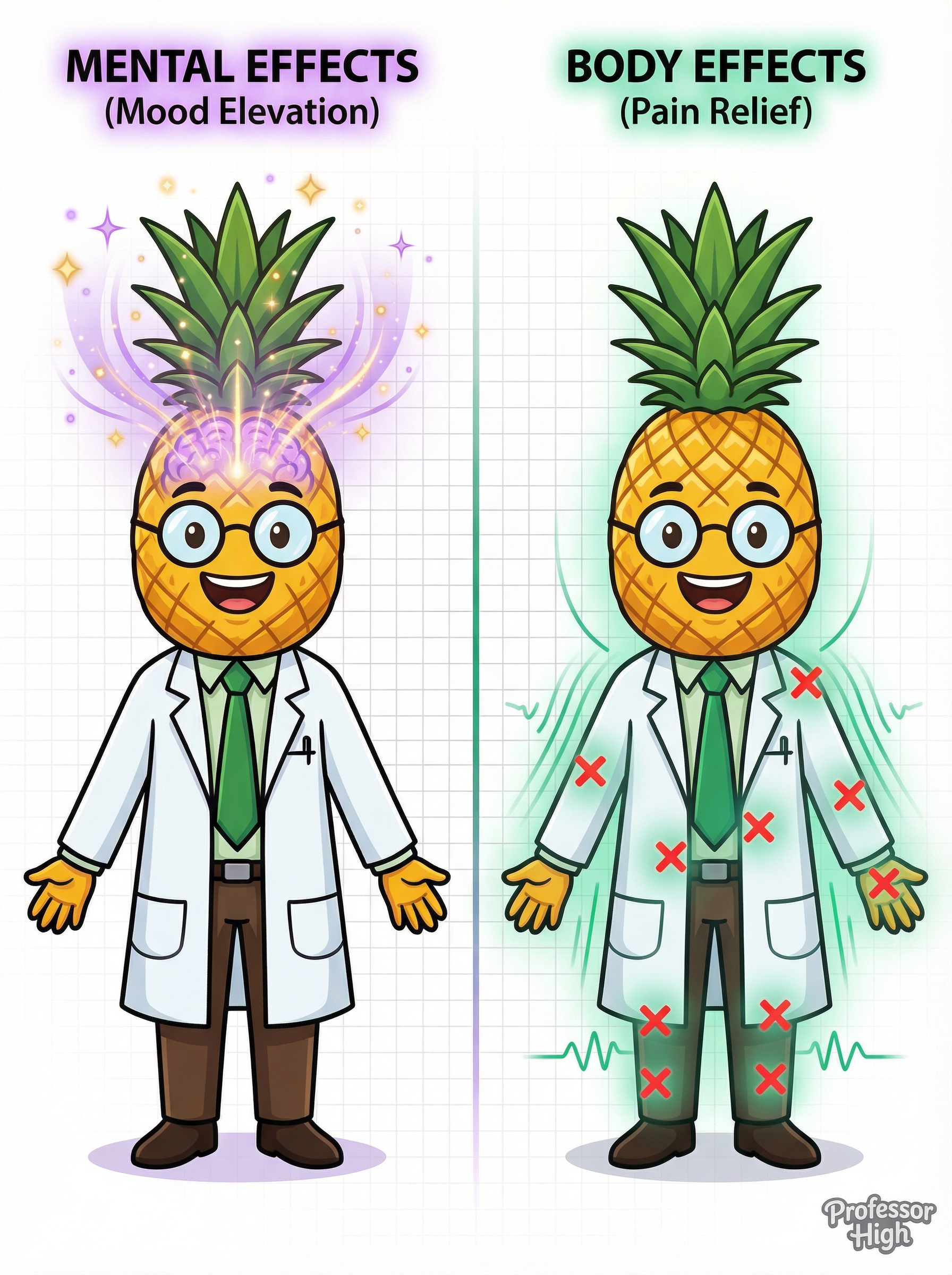 Professor High showing Mood Elevation and Pain Relief effects