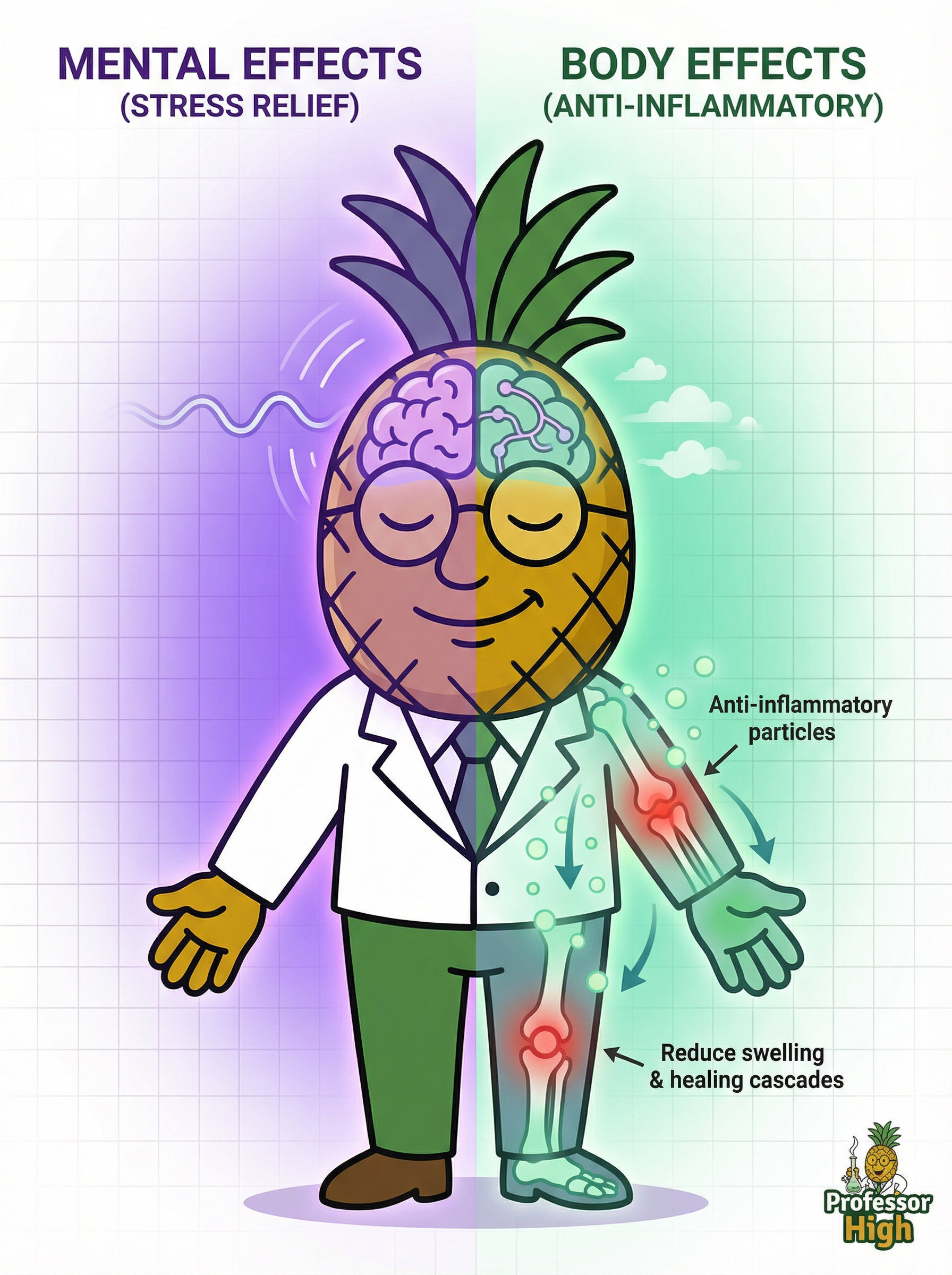 Professor High showing Stress Relief and Anti-Inflammatory effects