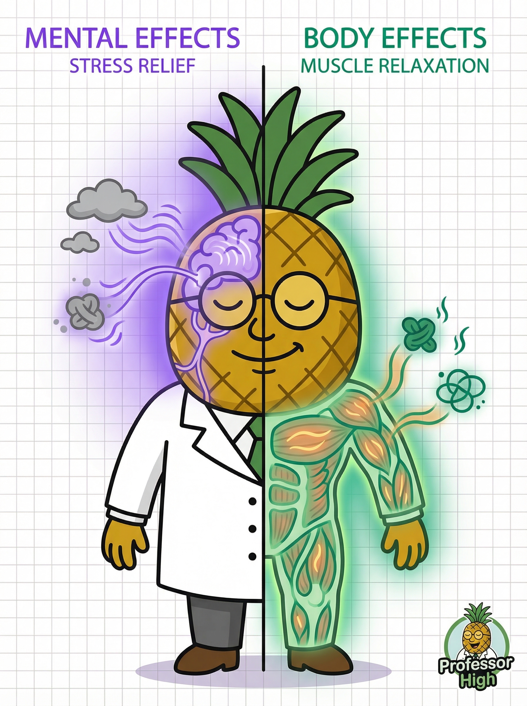 Professor High showing Stress Relief and Muscle Relaxation effects