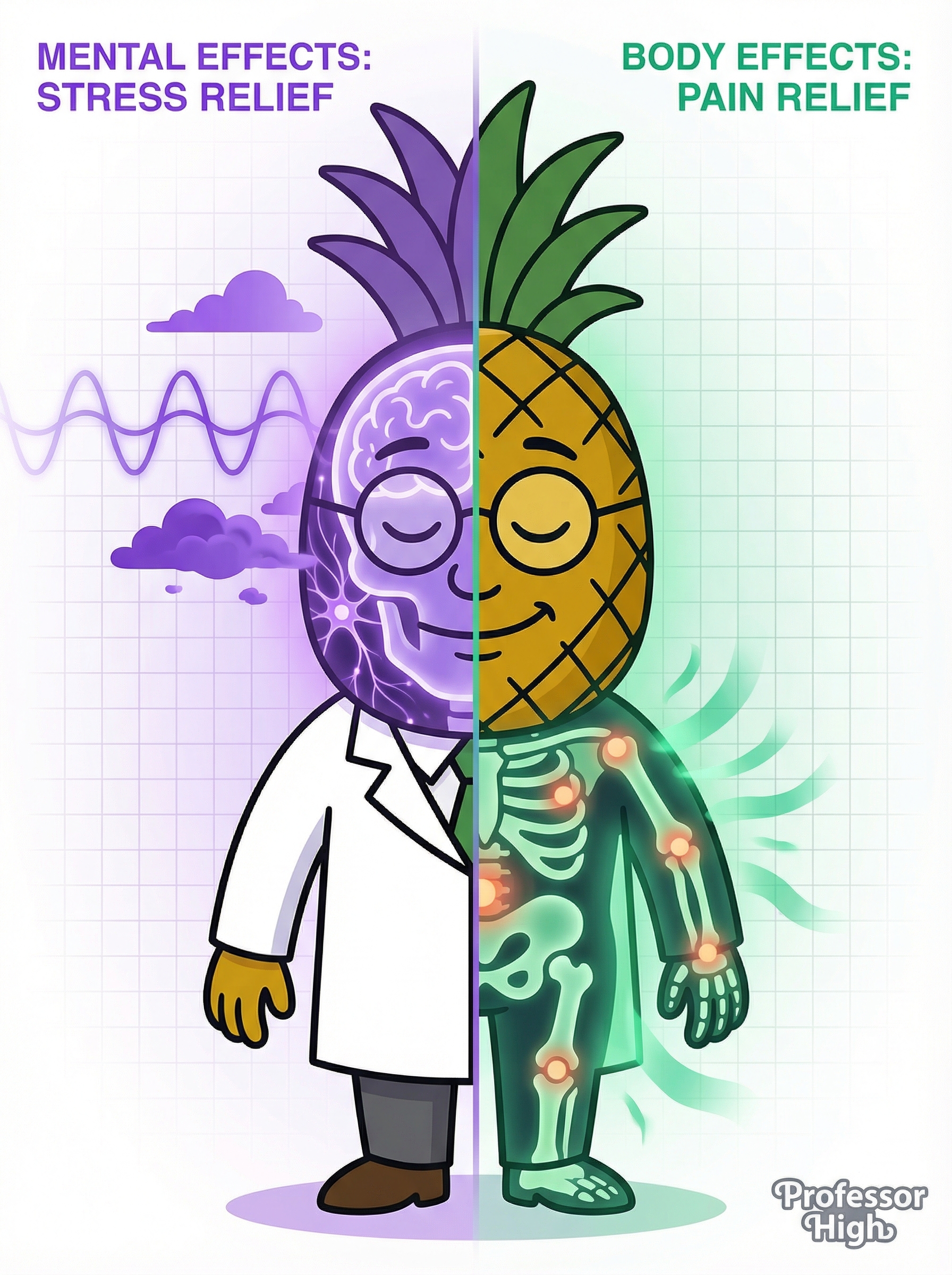 Professor High showing Stress Relief and Pain Relief effects
