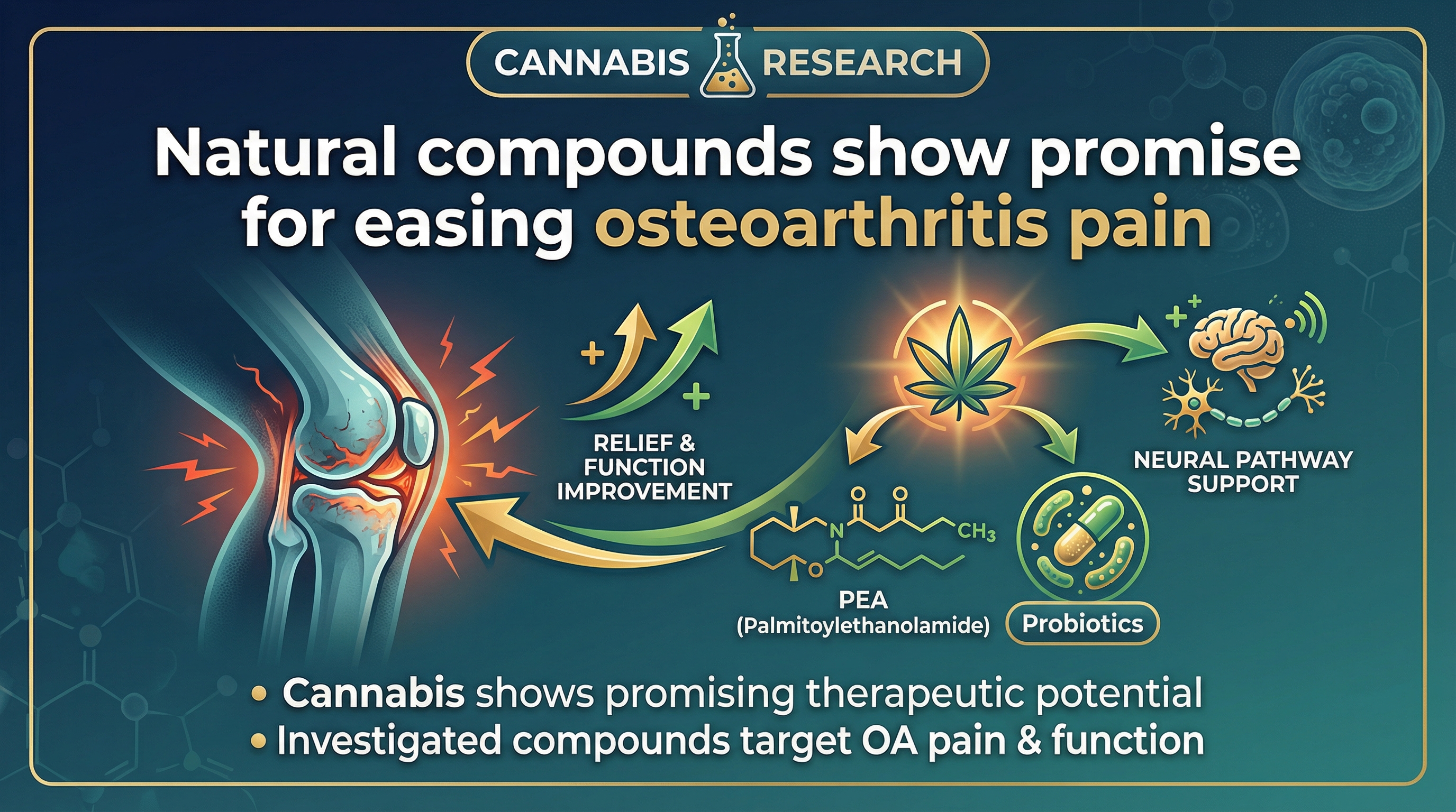 Scientific illustration for Probiotics and palmitoylethanolamide (PEA) for osteoarthritic pain: individual effects in a multiple baseline design study.